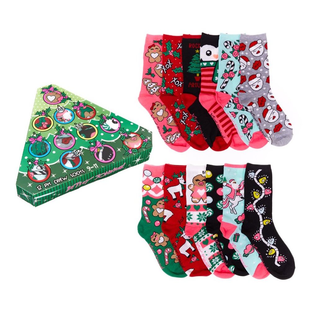 NWT Betsey Johnson® | Red & Black Xmas 'Rockin Around' 12-Pair Sock Set